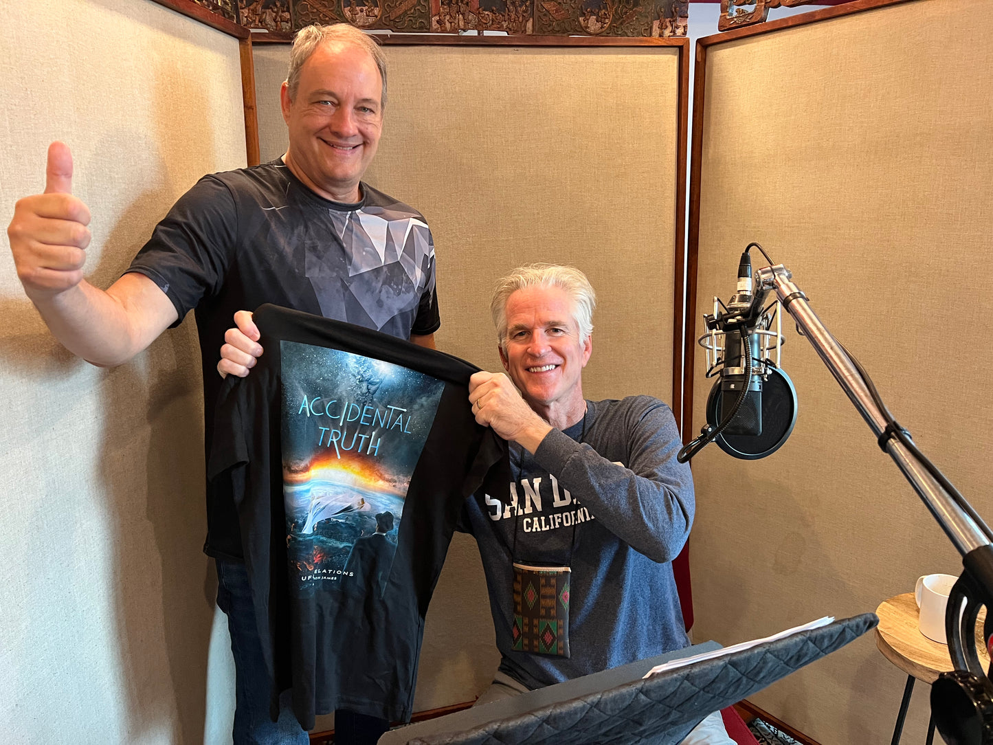 Ron James and Matthew Modine during the recording of the "Accidental Truth" Narration.